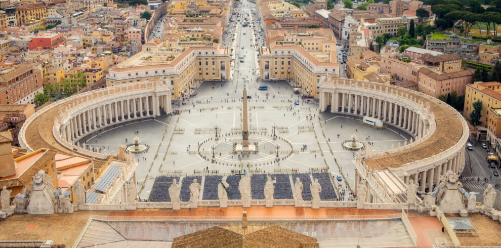 Cityscape view from St Peters basilica cupola in Vatican city