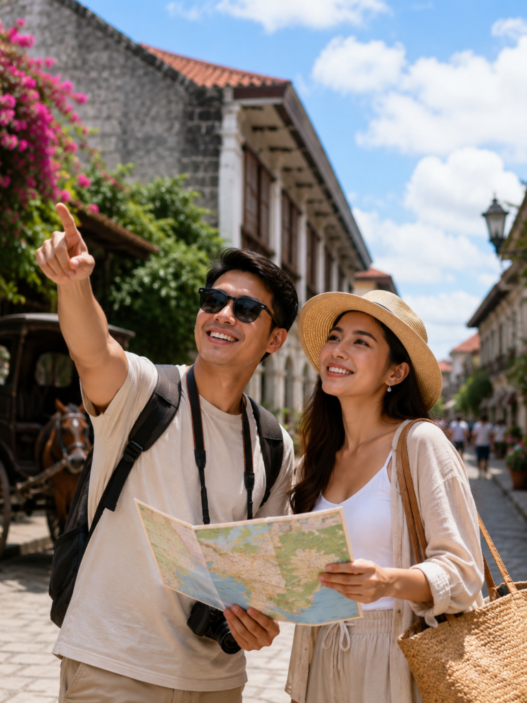 Filipino couple exploring beautiful destinations with a trusted travel agency in the Philippines