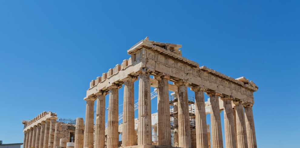 Parthenon Greece. Ancient architecture. Landscape . Blue sky and ruine