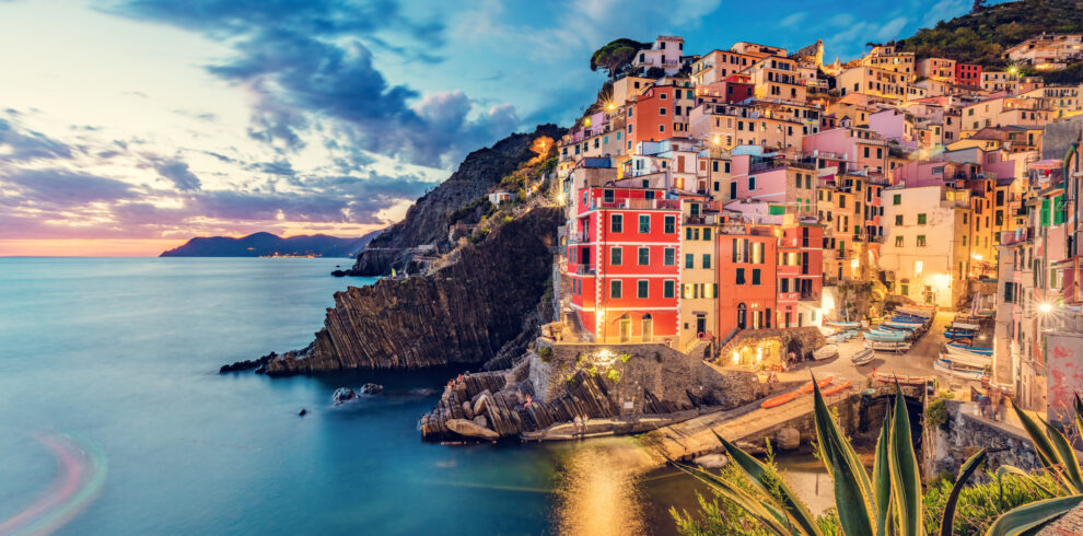 Riomaggiore in Cinque Terre, Italy at the evening